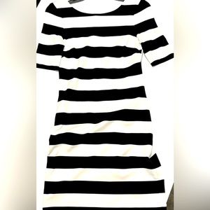 Sheath black and white striped dress with scoop backing
